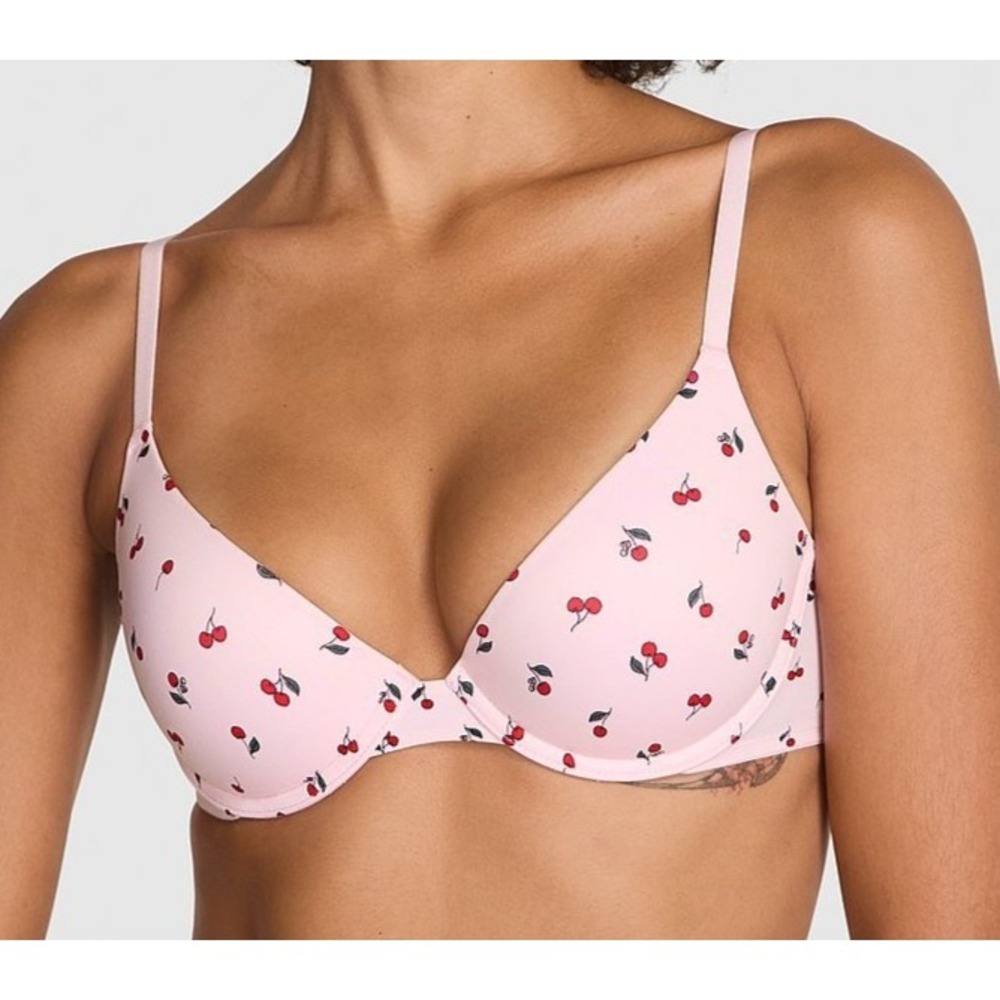 Victoria's Secret PINK‎ everywhere Push-Up bra pink tulip cherry print 38DD